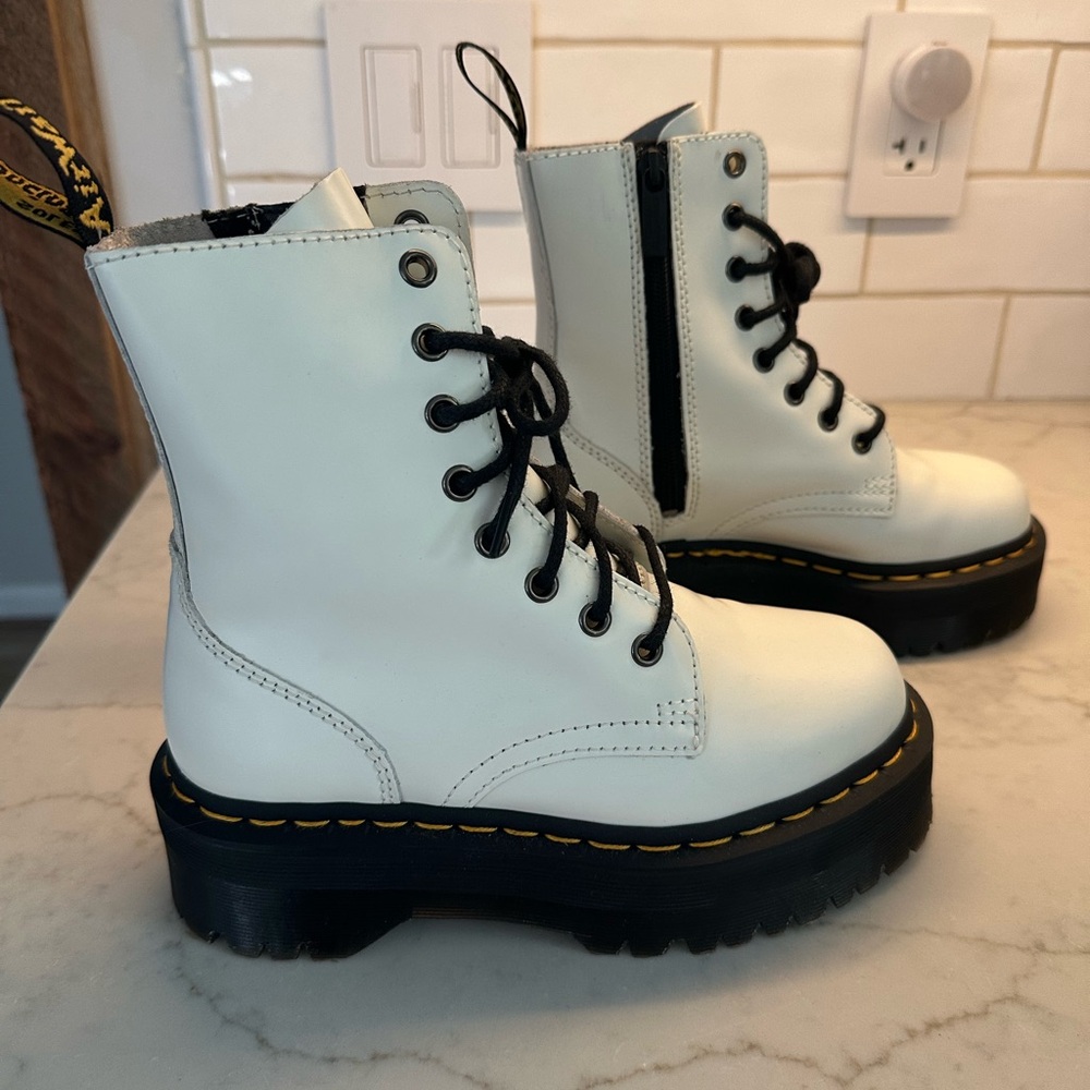 Dr Martens Jadon Smooth Leather Platform Boot (White)